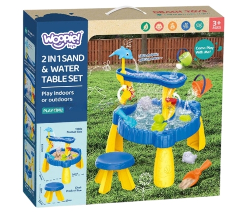 WOOPIE Stolik Wodny XL z Krzesełkiem 2w1 Piaskownica Delfinek 12el.