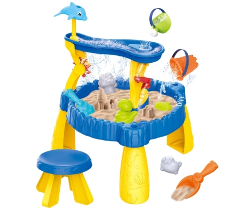 WOOPIE Stolik Wodny XL z Krzesełkiem 2w1 Piaskownica Delfinek 12el.