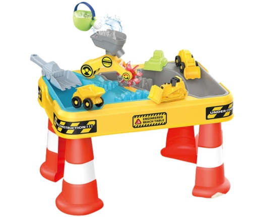 WOOPIE Stolik Wodny 2w1 Piaskownica Plac Budowy + 4 Autka 12el.