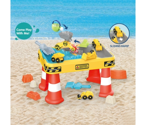 WOOPIE Stolik Wodny 2w1 Piaskownica Plac Budowy + 4 Autka 12el.