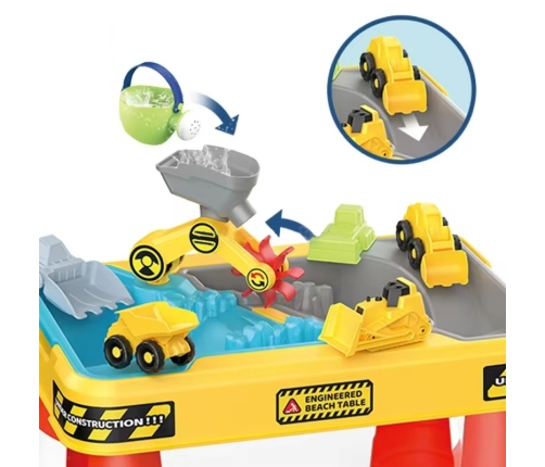 WOOPIE Stolik Wodny 2w1 Piaskownica Plac Budowy + 4 Autka 12el.