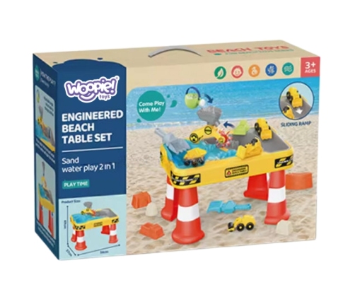 WOOPIE Stolik Wodny 2w1 Piaskownica Plac Budowy + 4 Autka 12el.