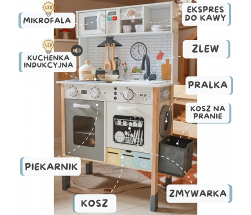 WOOPIE GREEN Drewniana Interaktywna Kuchnia 9w1 z Pralką i Tablicą