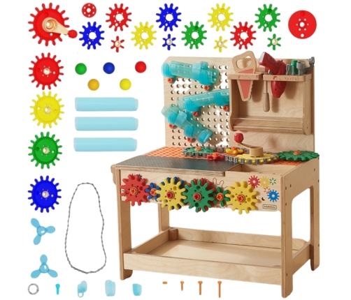 MASTERKIDZ Drewniany Warsztat Montessori STEM z Narzędziami + Akcesoria