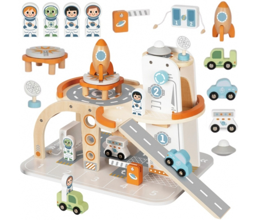 TOOKY TOY Drewniany Kosmiczny Parking Stacja Kosmiczna