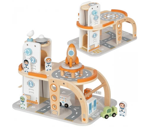TOOKY TOY Drewniany Kosmiczny Parking Stacja Kosmiczna