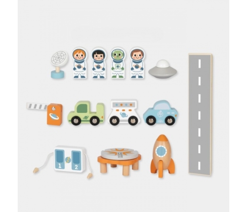 TOOKY TOY Drewniany Kosmiczny Parking Stacja Kosmiczna