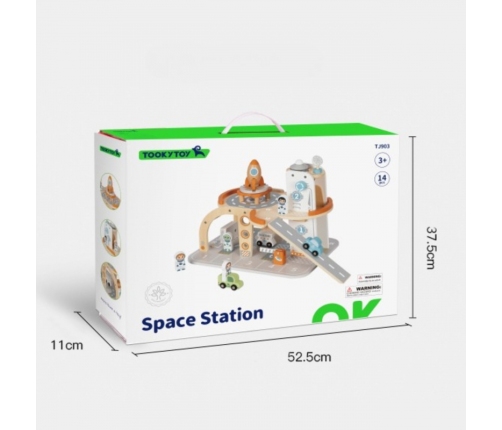 TOOKY TOY Drewniany Kosmiczny Parking Stacja Kosmiczna