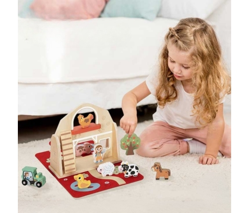 TOOKY TOY Drewniana Składana Farma w Walizce ze Zwierzątkami