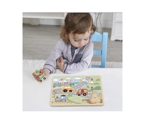 TOOKY TOY Drewniane Interaktywne Puzzle Pojazdy