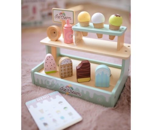 WOOPIE GREEN Drewniana Lodziarnia Sklepik Zestaw z Lodami Stragan 16 EL
