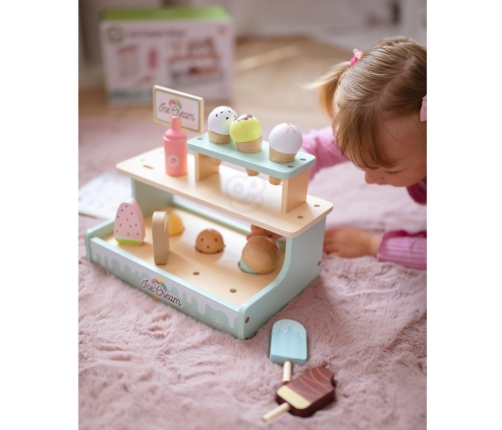 WOOPIE GREEN Drewniana Lodziarnia Sklepik Zestaw z Lodami Stragan 16 EL