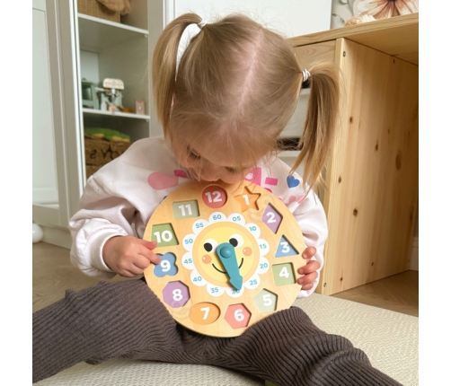 TOOKY TOY Zegar Drewniana Zabawka Edukacyjna Nauka Czasu Kształtów