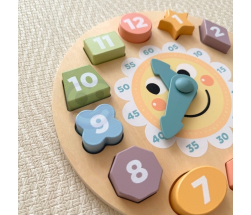 TOOKY TOY Zegar Drewniana Zabawka Edukacyjna Nauka Czasu Kształtów