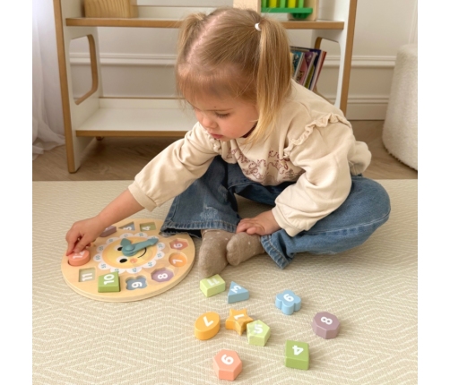 TOOKY TOY Zegar Drewniana Zabawka Edukacyjna Nauka Czasu Kształtów