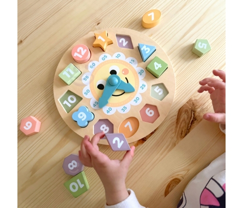 TOOKY TOY Zegar Drewniana Zabawka Edukacyjna Nauka Czasu Kształtów