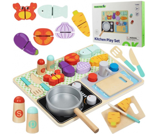 TOOKY TOY Drewniana Kuchnia z Akcesoriami - Zestaw Małego Kucharza