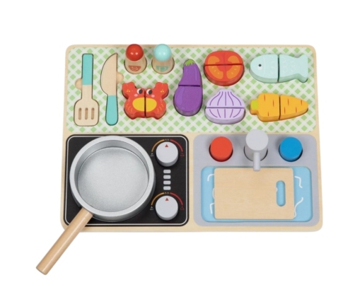 TOOKY TOY Drewniana Kuchnia z Akcesoriami - Zestaw Małego Kucharza
