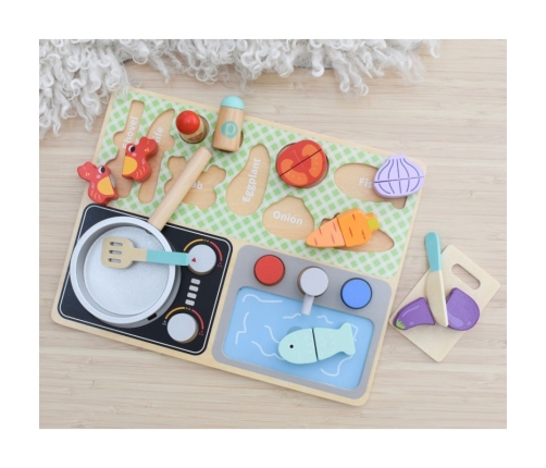 TOOKY TOY Drewniana Kuchnia z Akcesoriami - Zestaw Małego Kucharza