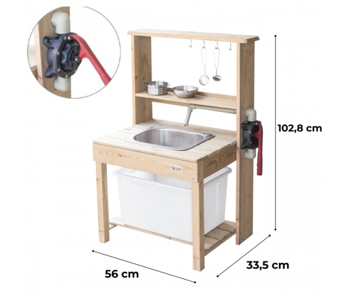 CLASSIC WORLD EDU Duży Drewniany Zlew Kuchnia Prawdziwa Woda