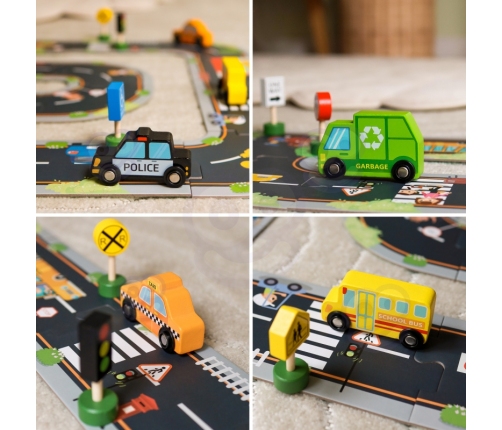 WOOPIE GREEN Zestaw Drewnianych Pojazdów i Znaków Drogowych