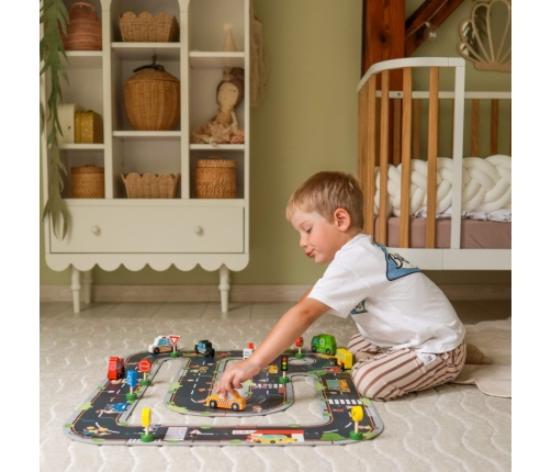 WOOPIE GREEN Zestaw Drewnianych Pojazdów i Znaków Drogowych