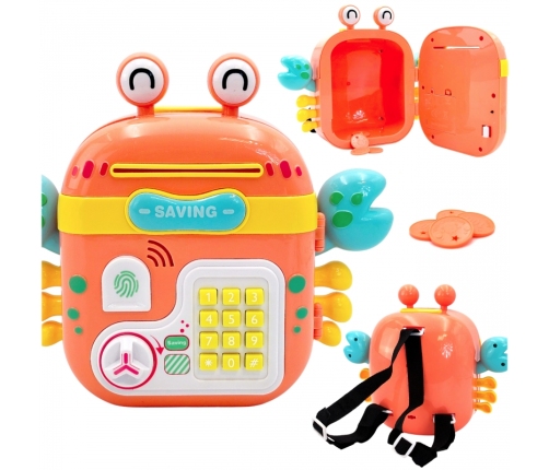 WOOPIE Elektroniczna Skarbonka Sejf Bankomat na Pin Kod Dostępu Krab Plecak Pomarańczowy