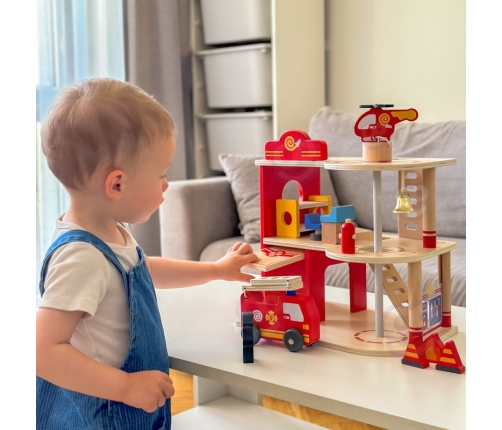 VIGA Drewniany Garaż Remiza Straży Pożarnej Zestaw 14 el