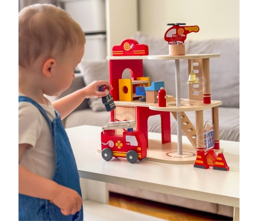 VIGA Drewniany Garaż Remiza Straży Pożarnej Zestaw 14 el