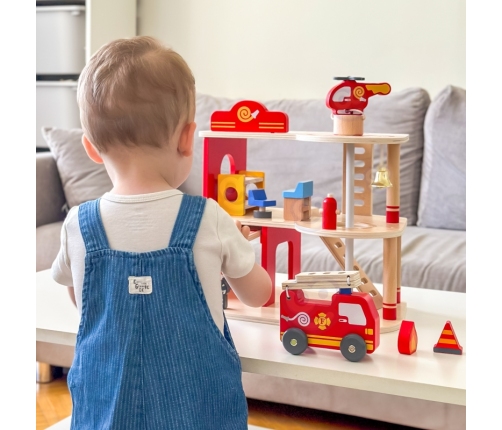 VIGA Drewniany Garaż Remiza Straży Pożarnej Zestaw 14 el