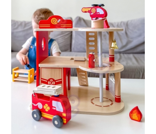 VIGA Drewniany Garaż Remiza Straży Pożarnej Zestaw 14 el