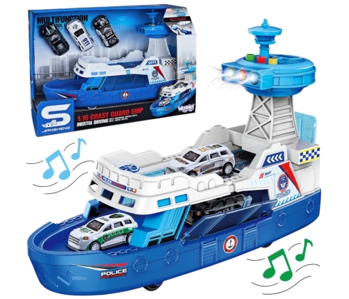 WOOPIE Łódź Policyjna Patrolowa Interaktywna - Skala 1:16 + Autka 3 szt.