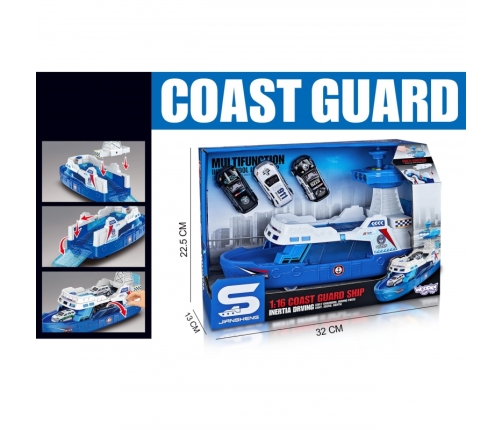 WOOPIE Łódź Policyjna Patrolowa Interaktywna - Skala 1:16 + Autka 3 szt.