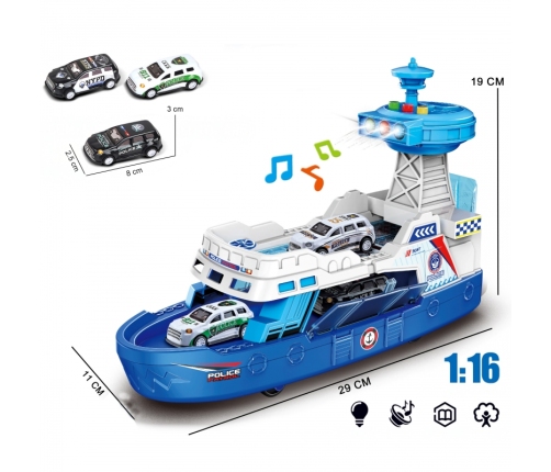 WOOPIE Łódź Policyjna Patrolowa Interaktywna - Skala 1:16 + Autka 3 szt.