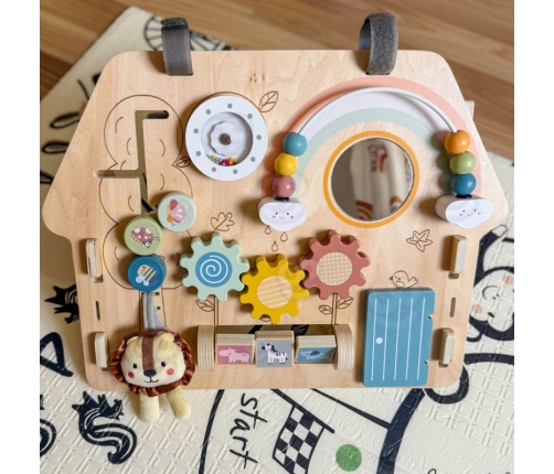 TOOKY TOY Duża Drewniana Tablica Manipulacyjna Domek - Centrum Aktywności