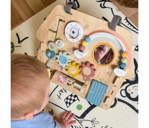 TOOKY TOY Duża Drewniana Tablica Manipulacyjna Domek - Centrum Aktywności