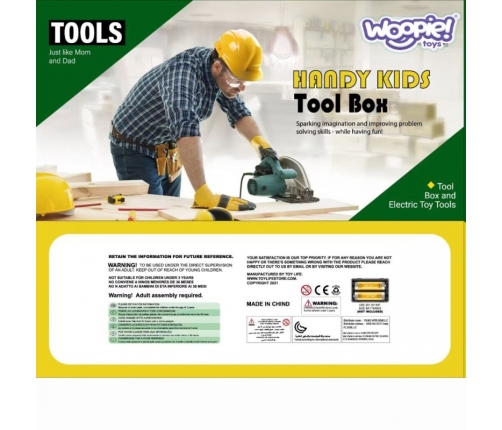 WOOPIE Duża Skrzynka z Narzędziami dla Dzieci Zestaw Majsterkowicza Wkrętarko-Wiertarka 15 el.