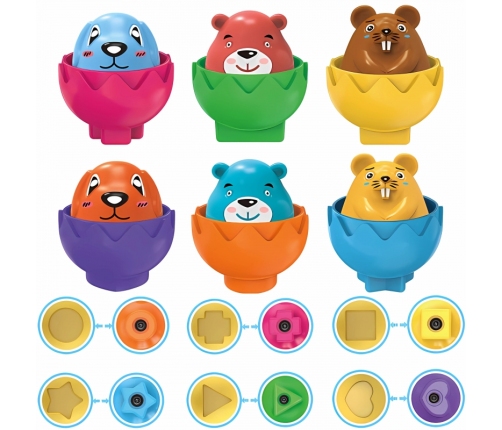 WOOPIE Układanka Sorter Montessori Dopasuj Kształty Wesołe Zwierzaki Jajka 6szt