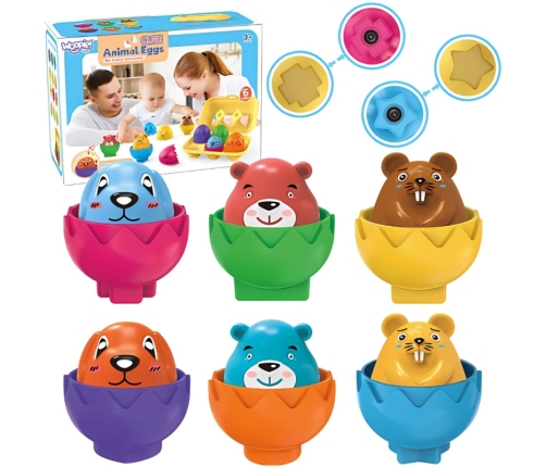 WOOPIE Układanka Sorter Montessori Dopasuj Kształty Wesołe Zwierzaki Jajka 6szt