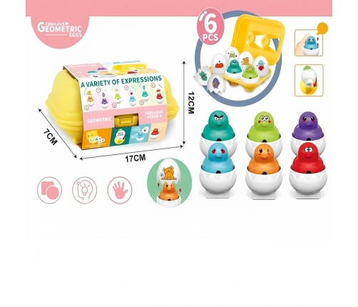 WOOPIE Układanka Sorter Montessori Dopasuj Kształty Wesołe Kurczaczki Jajka 6szt