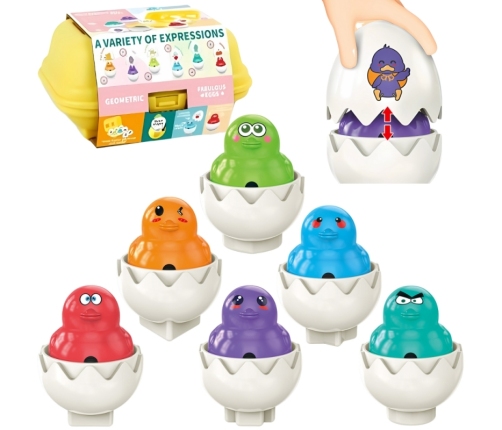 WOOPIE Układanka Sorter Montessori Dopasuj Kształty Wesołe Kurczaczki Jajka 6szt