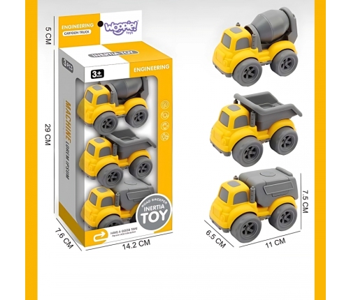 WOOPIE Zestaw 3w1 Pojazdy Budowlane Śmieciarka Betoniarka Wywrotka