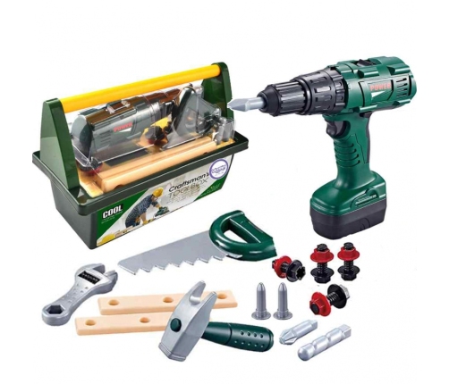 WOOPIE Duża Skrzynka z Narzędziami dla Dzieci Zestaw Majsterkowicza Wkrętarko-Wiertarka 15 el.