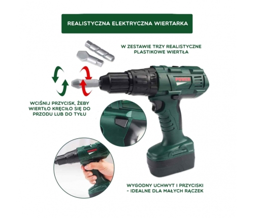 WOOPIE Duża Skrzynka z Narzędziami dla Dzieci Zestaw Majsterkowicza Wkrętarko-Wiertarka 15 el.