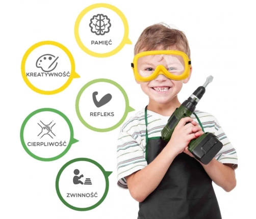 WOOPIE Duża Skrzynka z Narzędziami dla Dzieci Zestaw Majsterkowicza Wkrętarko-Wiertarka 15 el.