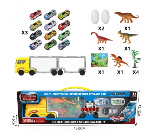 WOOPIE Ciężarówka Transporter 2w1 Zestaw Dinozaurów + Makieta