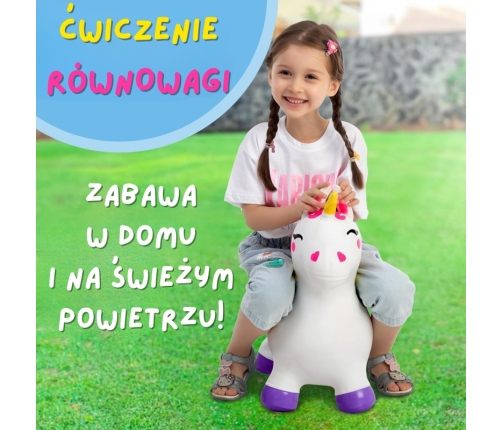 WOOPIE Skoczek Gumowy do Skakania Jednorożec Biały+ Pompka