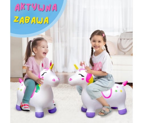 WOOPIE Skoczek Gumowy do Skakania Jednorożec Biały+ Pompka