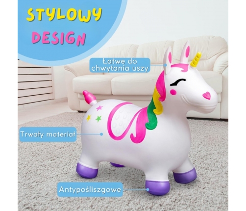 WOOPIE Skoczek Gumowy do Skakania Jednorożec Biały+ Pompka