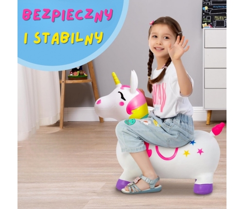 WOOPIE Skoczek Gumowy do Skakania Jednorożec Biały+ Pompka